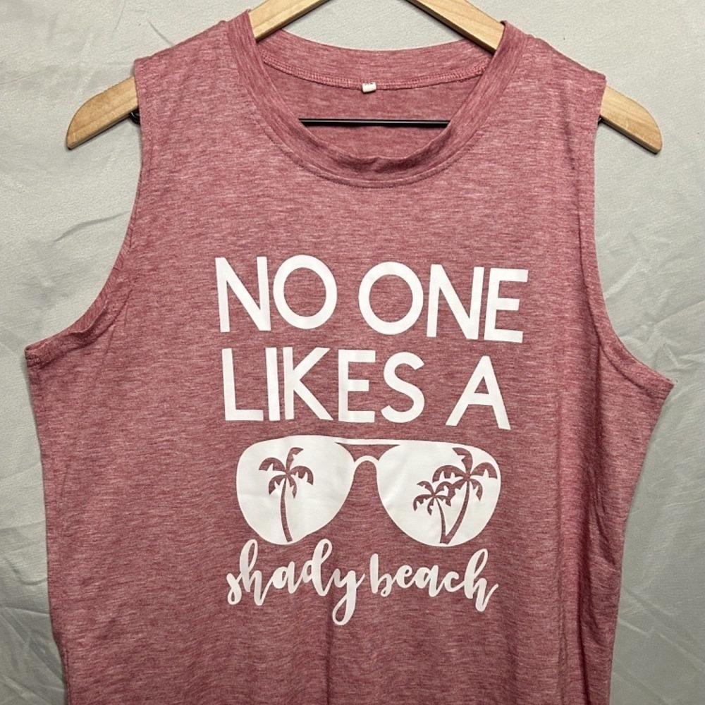 Unbranded Graphic Tank Top Women XL Pink No One Likes A Shady Beach Muscle Tee